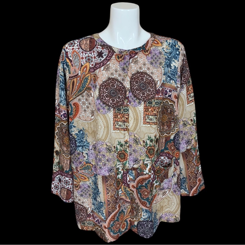 Joan Rivers Button Down Bohemian Topper/Blouse XL